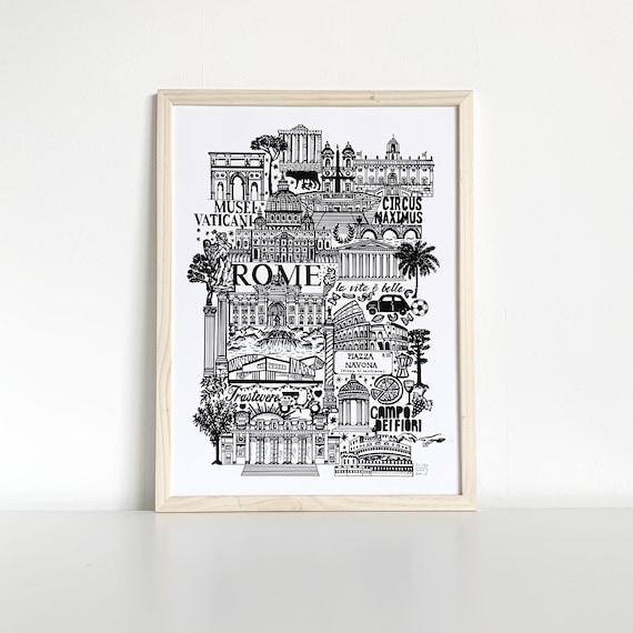 ROMA Serigrafia in bianco e nero Illustrazione di viaggio - Etsy Italia