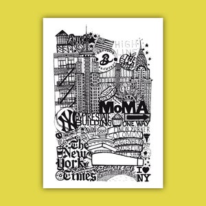 NEW YORK   Carte imprimée en noir et blanc   Illustration de voyage dans la Big Apple