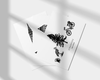 PACK STRASBOURG   Cartes imprimées en noir et blanc   Illustration de voyage en Alsace