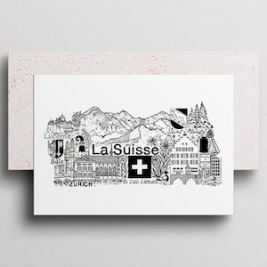 LA SUISSE   Carte imprimée en noir et blanc   Illustration du pays