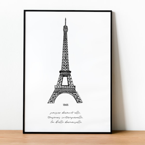 La TOUR EIFFEL  Affiche en noir et blanc   Illustration