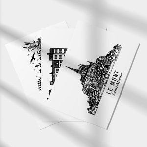 PACK NORMANDIE   Cartes imprimées en noir et blanc   Illustration de voyage en Normandie