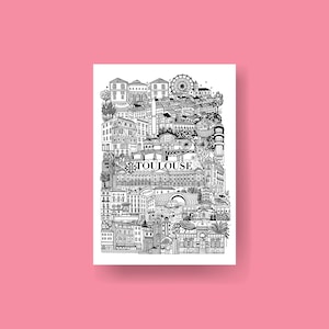 TOULOUSE   Carte imprimée en noir et blanc   Illustration de la ville