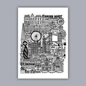 LONDRES   Carte imprimée en noir et blanc   Illustration de voyage