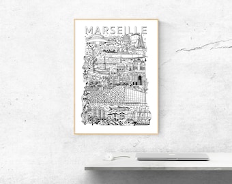 Marseille | Large Format Black and White Art Print | Mediterranean Architecture Wall Art