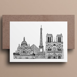 MONUMENTS PARISIENS   Carte imprimée en noir et blanc   Illustration de quelques monuments parisiens
