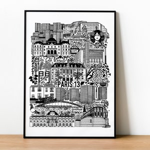 PARIS 13 Poster Illustration of the district Limited edition French creation Handmade