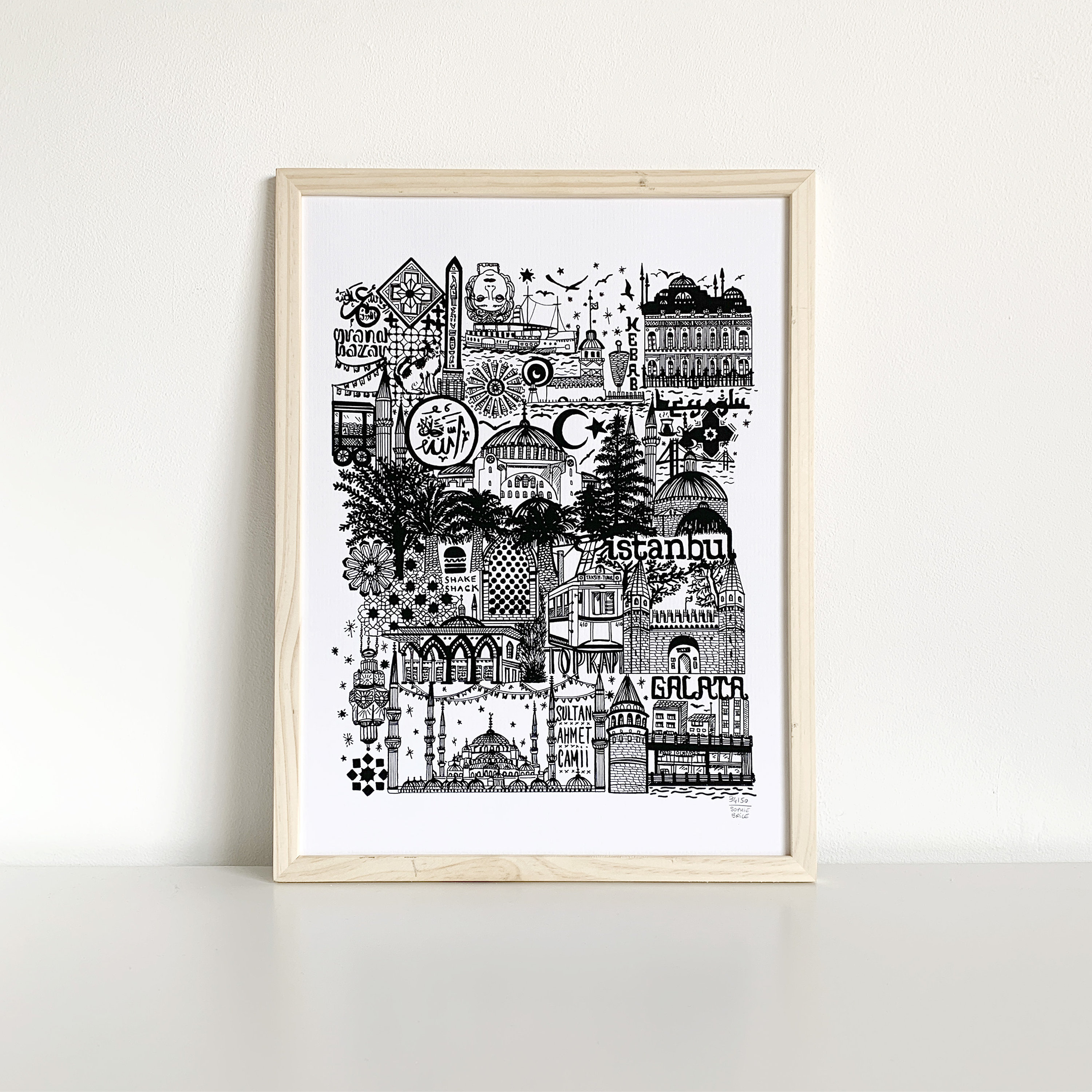 ISTAMBUL Serigrafia em preto e branco Ilustração de viagem