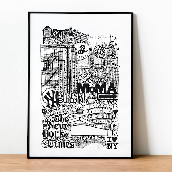 NEW YORK   Affiche en noir et blanc   Illustration de la ville