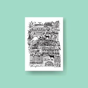NORMANDIE   Carte imprimée en noir et blanc   Illustration de voyage