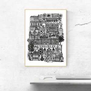 VERSAILLES XL Großformatiges Poster in Schwarz-Weiß-Illustration der Stadt