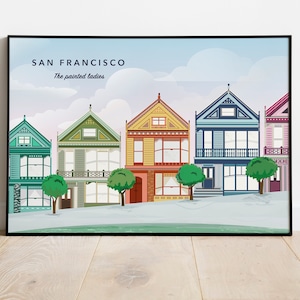 San Francisco Poster printed in colors Illustration of the Painted Ladies Limited edition French creation