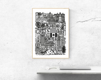 Poster MONTREAL XL con illustrazione della città in bianco e nero