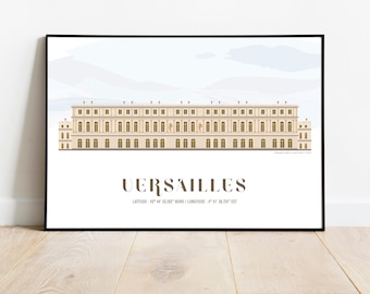 VERSAILLES   Affiche imprimée en couleurs  Illustration du château de Versailles
