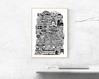 COPENHAGUE XL  Affiche en noir et blanc   Illustration de ville
