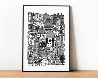 MONTREAL-Poster in schwarz-weißer Stadtillustration