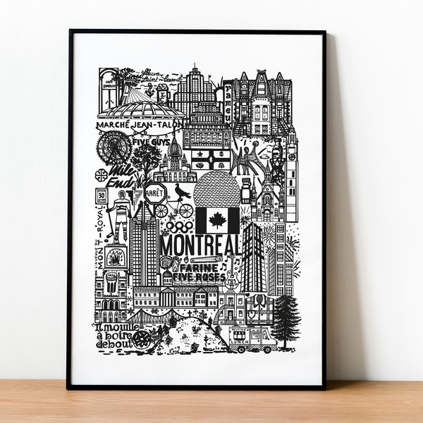 MONTREAL   Affiche en noir et blanc   Illustration de ville