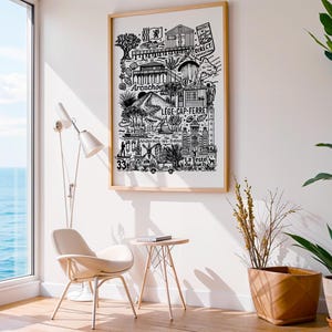 ARCACHON CAP-FERRET Poster Illustration  Limited edition French creation Handmade