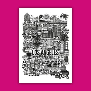 LOS ANGELES   Carte imprimée en noir et blanc   Illustration de voyage aux Etats-Unis