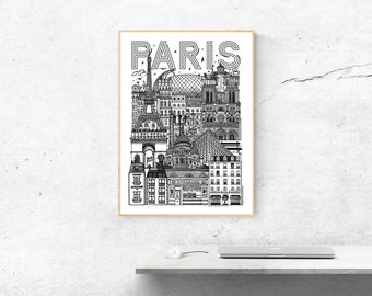 View of PARIS XL Large Format Poster Illustration of the city