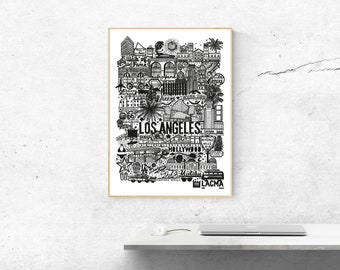 LOS ANGELES  XL   Affiche grand format en noir et blanc   Illustration de ville