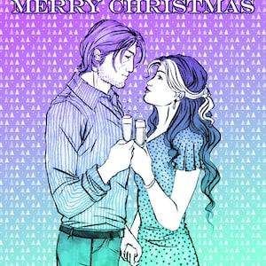 Carte de Noël bleue et violette Rogue and Gambit