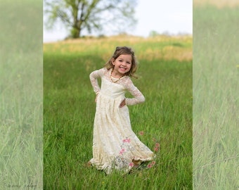 flower girl dress, ivory flower girl, Baby flower girl dresses, Baptism Dress-White Ivory Lace Long Sleeve Dress