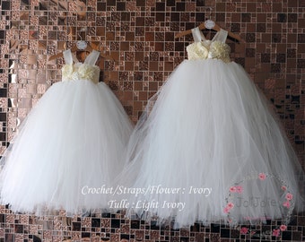 Ivory Tulle Flower Girl Dress, Tulle Wedding Dress, Off White Tutu Dress, Birthday Parties Dress *Mix & Match Your Favorite Color"