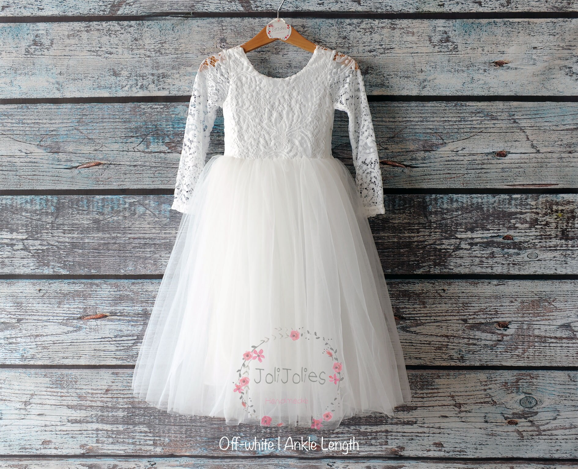 long sleeve flower girl dress, tulle flower girl dress, rustic lace f…