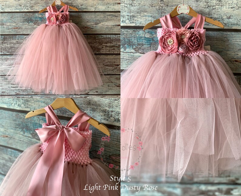 flower girl dress, girl tulle dress, white ivory dusty rose flower girl dress, wedding birthday parties more colors available #5 Pink&Dusty Rose