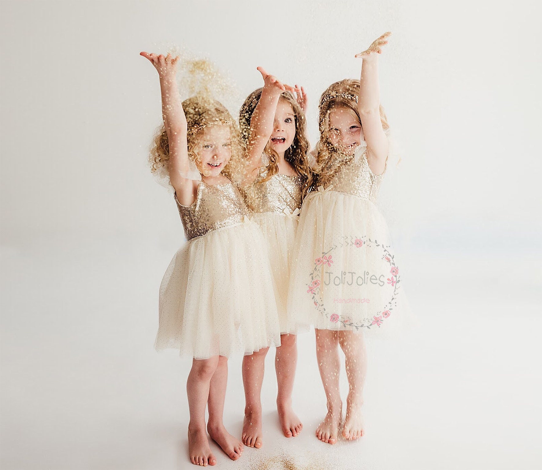 Gold Sequins Girl Dress, Flower Girl Dress, Girl Dress Sequin, Toddle…