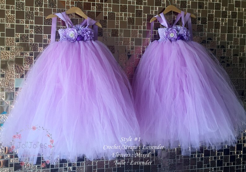 flower girl dress, girl tulle dress, white ivory dusty rose flower girl dress, wedding birthday parties more colors available #1 Lavender