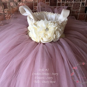 flower girl dress, girl tulle dress, white ivory dusty rose flower girl dress, wedding birthday parties more colors available #2 Ivory Dusty Rose