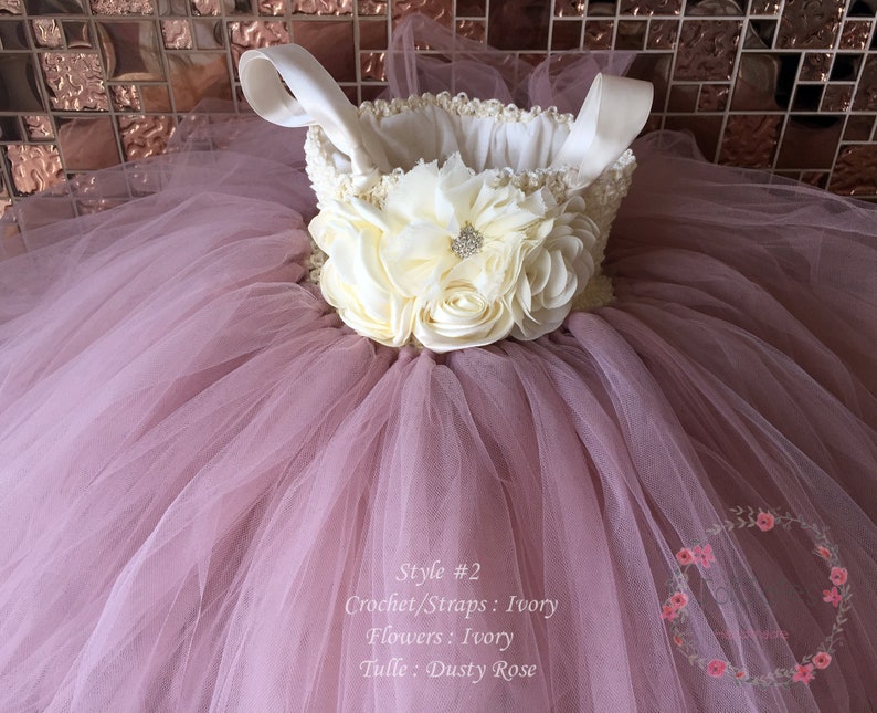 flower girl dress, girl tulle dress, white ivory dusty rose flower girl dress, wedding birthday parties more colors available #2 Ivory Dusty Rose