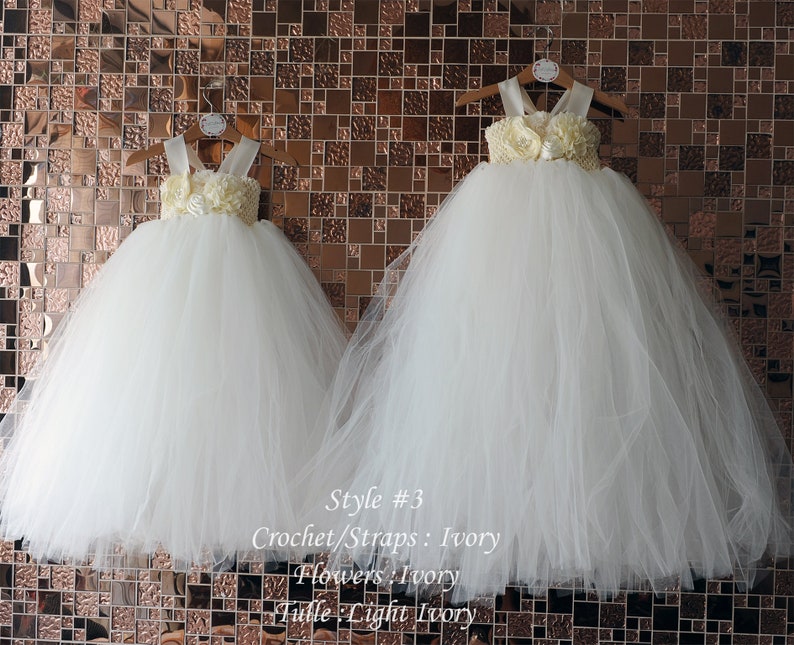 flower girl dress, girl tulle dress, white ivory dusty rose flower girl dress, wedding birthday parties more colors available #3 Ivory