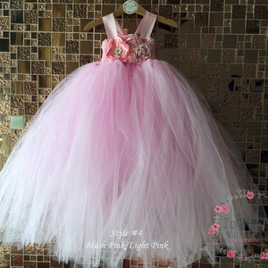 flower girl dress, girl tulle dress, white ivory dusty rose flower girl dress, wedding birthday parties more colors available #4 Blush/Light Pink