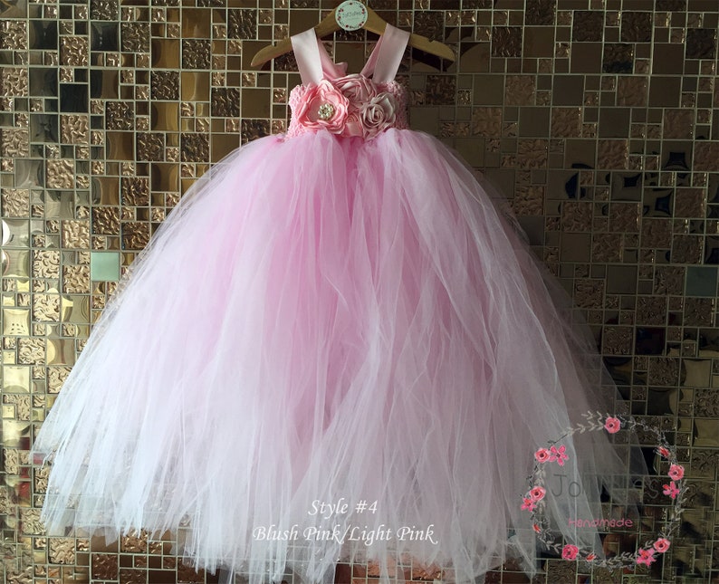 flower girl dress, girl tulle dress, white ivory dusty rose flower girl dress, wedding birthday parties more colors available #4 Blush/Light Pink