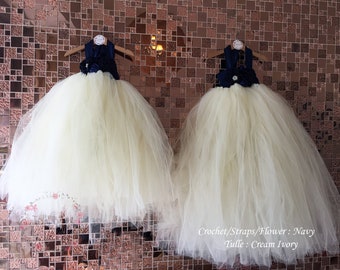 Tulle Girl Dress, Flower Girl Dress, Wedding Dress for girl, Tutu Girl Dress, Navy Ivory Girl Dress, Tutu Dress, Birthday Parties Dress