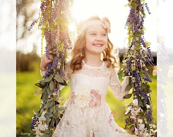 girls dress dress, Lace girls dress, bohemian maxi dress, white boho dress, junior bridesmaid, toddler dress, long sleeve flower girl dress
