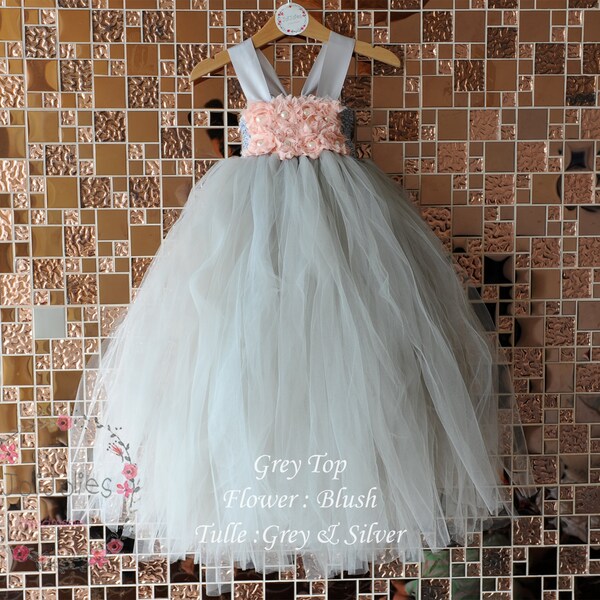 Girl Dress, Flower Girl Dress, Wedding Dress for girl, Tutu Girl Dress, Grey Blush Girl Dress, Tulle Dress, Birthday Parties Dress