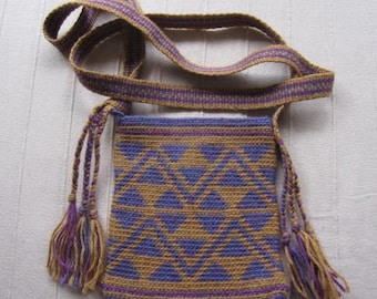 Small Crocheted Wool Shoulder Bag with Woven Strap