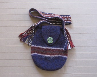 Indigo Knit Felted Shoulder Bag with Card Woven Strap