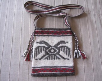 Knitted Wool Bag with Mexican Double-Headed Eagle Design