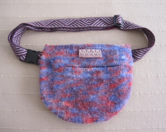 Plum Knit Felted Hip Pouch or Shoulder Bag with Card Woven Strap
