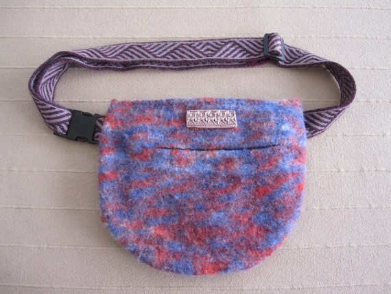 Plum Knit Felted Hip Pouch or Shoulder Bag with Card Woven Strap