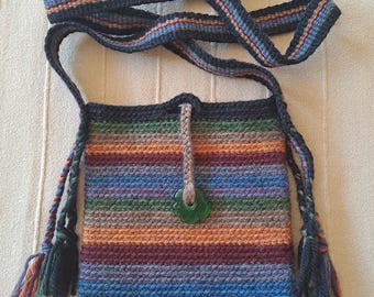 Small Colorful Crocheted Wool Bag with Woven Strap, Cross Body Phone & Wallet Bag