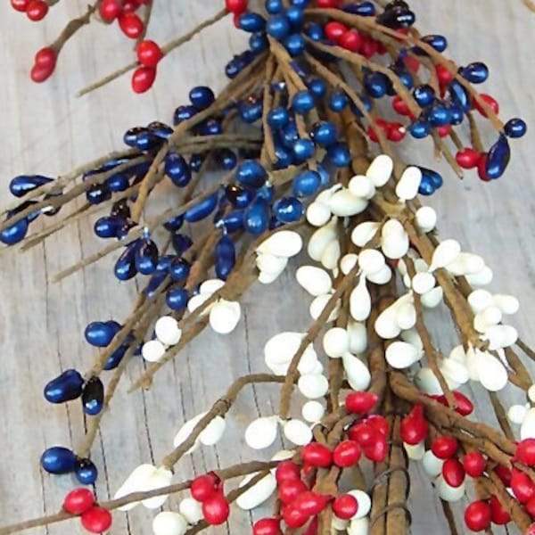 Red, Navy & Cream Berry Garland, Patriotic Garland, Country Americana Decor, Berry Garland, Wreath Garland, Wreath Making, Craft Supplies