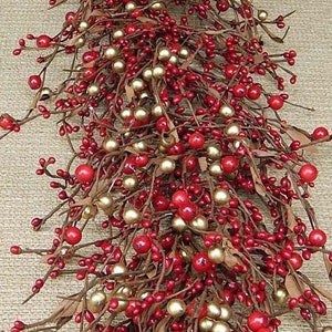 Christmas Garland, Red & Gold Garland, Berry Garland, Anniversary Garland, Holiday Garland, Metallic Gold, Christmas Wreath, Wreath Making