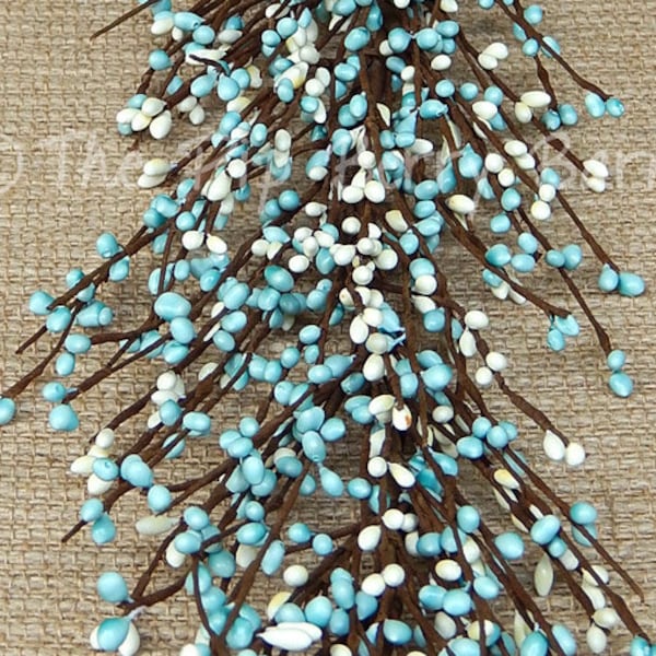 Teal & Vanilla Cream Pip Berry Garland, Spring Garland, Wedding Garland, Teal Home Decor, Floral Garland, Wreath Making