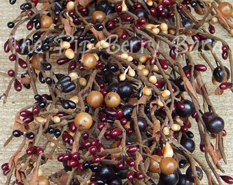 Burgundy, Black & Tan Mixed Berry Garland, Primitive Berry Garland, Rustic Berry Garland, Pip Berry Garland, Wreath Making